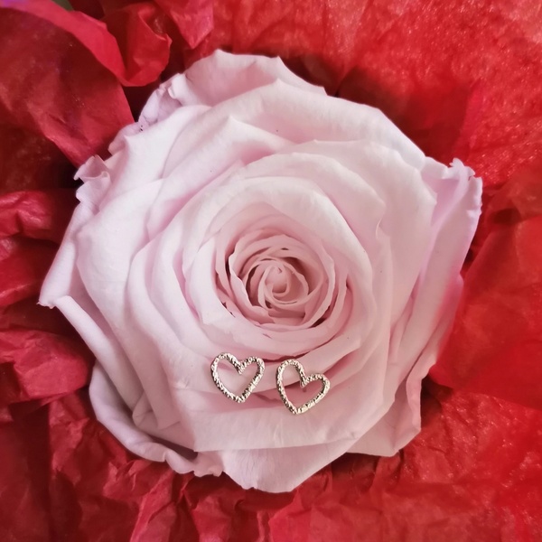 Σκουλαρίκια καρδιές ασήμι 925 με Forever Rose αληθινό ροζ τριαντάφυλλο - ασήμι 925, καρφωτά, μικρά, καρφάκι, αγ. βαλεντίνου - 3