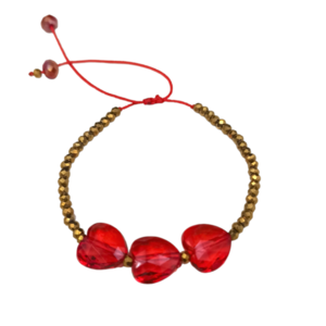 Βραχιόλι γυναικείο με 3 κόκκινες καρδιές - γυαλί, κοσμήματα, αγ. βαλεντίνου