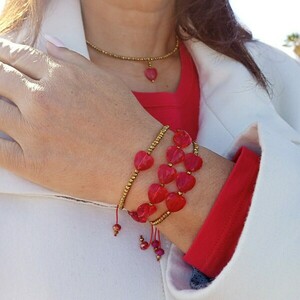 Βραχιόλι γυναικείο με κόκκινη καρδιά - γυαλί, κοσμήματα, βαλεντίνος, αγ. βαλεντίνου - 2
