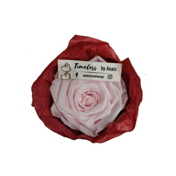 Σκουλαρίκια καρδιές ασήμι 925 με Forever Rose αληθινό ροζ τριαντάφυλλο - ασήμι 925, καρφωτά, μικρά, καρφάκι, αγ. βαλεντίνου