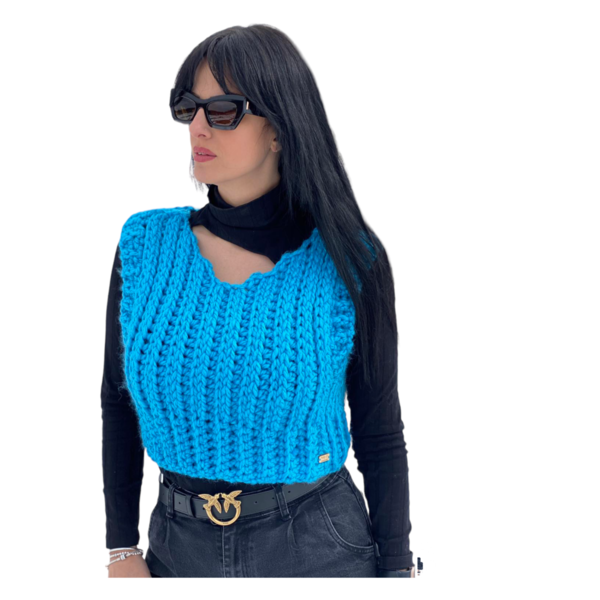 Πλεκτό oversized γιλέκο πουλόβερ με χοντρό νήμα - μαλλί