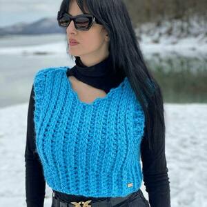 Πλεκτό oversized γιλέκο πουλόβερ με χοντρό νήμα - μαλλί - 5