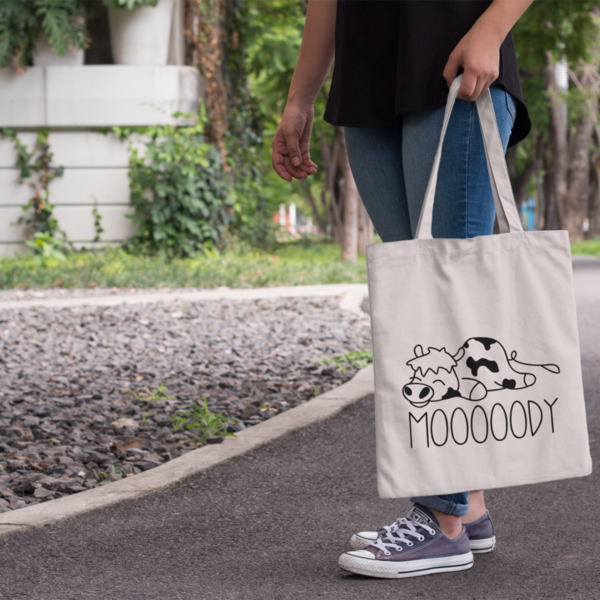 Υφασμάτινη τσάντα βαμβακερή αστεία "Moody" - ύφασμα, all day, tote, φθηνές - 2