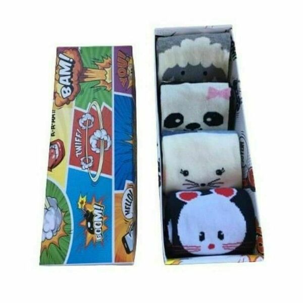 Mix Gift Socks Box Z7 Γυναικείες Μακριές Κάλτσες με σχέδιο Συσκευασία 4 τμχ - βαμβάκι