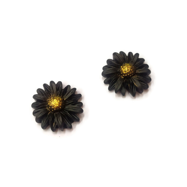 Flowers - Καρφωτά σκουλαρίκια λουλούδια από μαύρο πηλό no2 - πηλός, λουλούδι, καρφωτά, ατσάλι, καρφάκι - 2