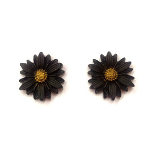 Flowers - Καρφωτά σκουλαρίκια λουλούδια από μαύρο πηλό - πηλός, λουλούδι, καρφωτά, ατσάλι, καρφάκι