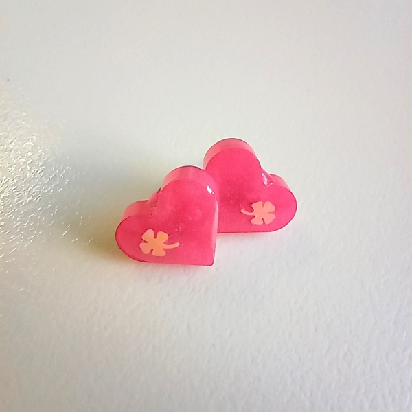 Σκουλαρίκια ρητίνης καρφωτα καρδιές ροζ - γυαλί, καρφωτά, δώρα γενεθλίων, αγ. βαλεντίνου, δώρα για γυναίκες - 3