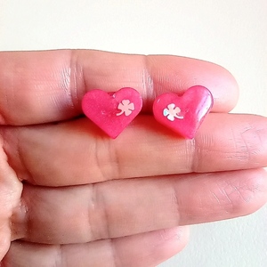 Σκουλαρίκια ρητίνης καρφωτα καρδιές ροζ - γυαλί, καρφωτά, δώρα γενεθλίων, αγ. βαλεντίνου, δώρα για γυναίκες - 5