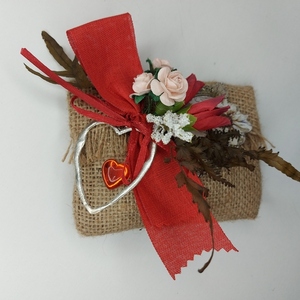 Χειροποίητος φάκελος με λουλούδια - ύφασμα, καρδιά, διακοσμητικά