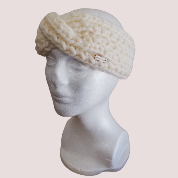 Lovely Tuban Headband |Πλεκτή κορδέλα Εκρού χρώμα - μαλλί, ακρυλικό, σκουφάκια, δώρα για γυναίκες - 2