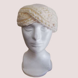 Lovely Tuban Headband |Πλεκτή κορδέλα Εκρού χρώμα - μαλλί, ακρυλικό, σκουφάκια, δώρα για γυναίκες - 3