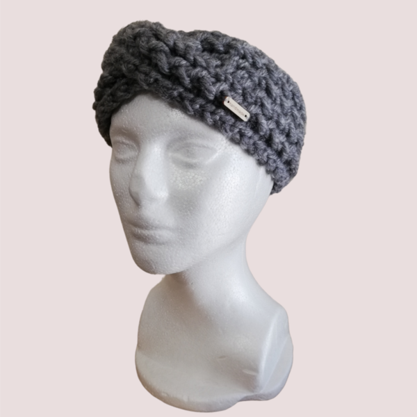 Lovely Tuban Headband |Πλεκτή κορδέλα Γκρι χρώμα - μαλλί, ακρυλικό, σκουφάκια, δώρα για γυναίκες - 2