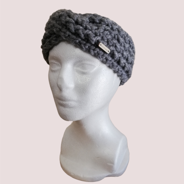 Lovely Tuban Headband |Πλεκτή κορδέλα Γκρι χρώμα-Αντίγραφο - μαλλί, ακρυλικό, σκουφάκια, δώρα για γυναίκες - 2