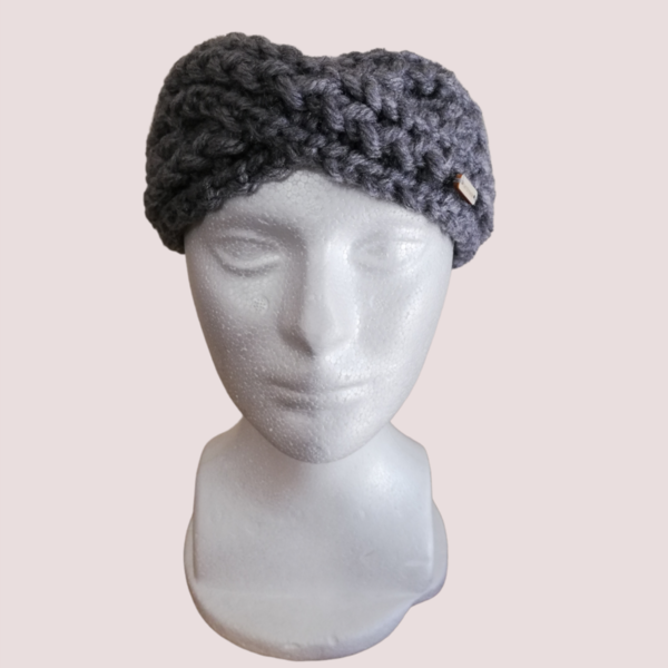Lovely Tuban Headband |Πλεκτή κορδέλα Γκρι χρώμα - μαλλί, ακρυλικό, σκουφάκια, δώρα για γυναίκες - 3