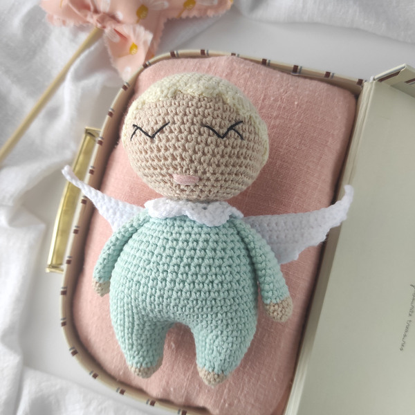 Πλεκτό κουκλάκι amigurumi aqua άγγελος - ύψος 14 εκ - λούτρινα, αγγελάκι, δώρα για μωρά - 5