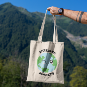 Υφασμάτινη tote τσάντα βαμβακερή "There is no planet b" - ύφασμα, tote, δώρο οικονομικό, φθηνές - 2