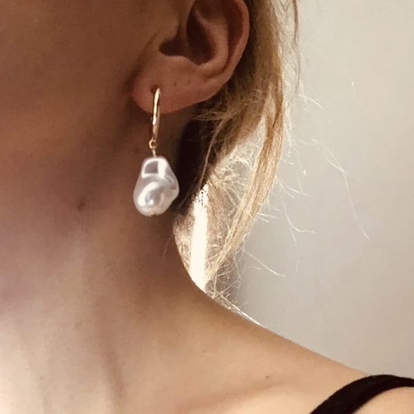 Κρεμαστές περλες - Earrings of pearl - επιχρυσωμένα, κρίκοι, ατσάλι, πέρλες, με κλιπ - 5