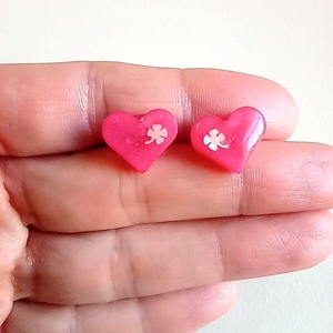 Σκουλαρίκια ρητίνης καρφωτα καρδιές ροζ. - γυαλί, καρφωτά, κοσμήματα, αγ. βαλεντίνου, δώρα για γυναίκες - 5
