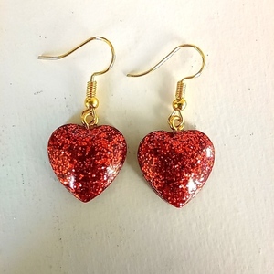 Σκουλαρίκια με κόκκινη καρδιά από υγρό γυαλί. - γυαλί, καρδιά, κοσμήματα, αγ. βαλεντίνου, δώρα για γυναίκες - 2