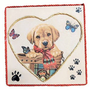 Καδράκι από ξύλο με σκυλάκι και πατουσάκια - πίνακες & κάδρα, σκυλάκι, δώρα για παιδιά, ζωάκια, παιδικά κάδρα