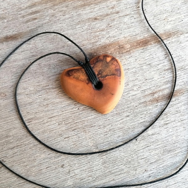 Μακρύ κολιέ καρδιά, 5χ4.5 ξύλο ελιας - ξύλο, καρδιά, μακριά, μενταγιόν - 2