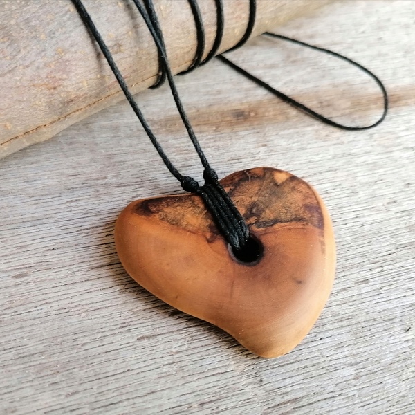 Μακρύ κολιέ καρδιά, 5χ4.5 ξύλο ελιας - ξύλο, καρδιά, μακριά, μενταγιόν - 3