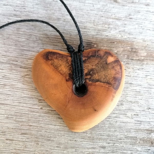 Μακρύ κολιέ καρδιά, 5χ4.5 ξύλο ελιας - ξύλο, καρδιά, μακριά, μενταγιόν - 5