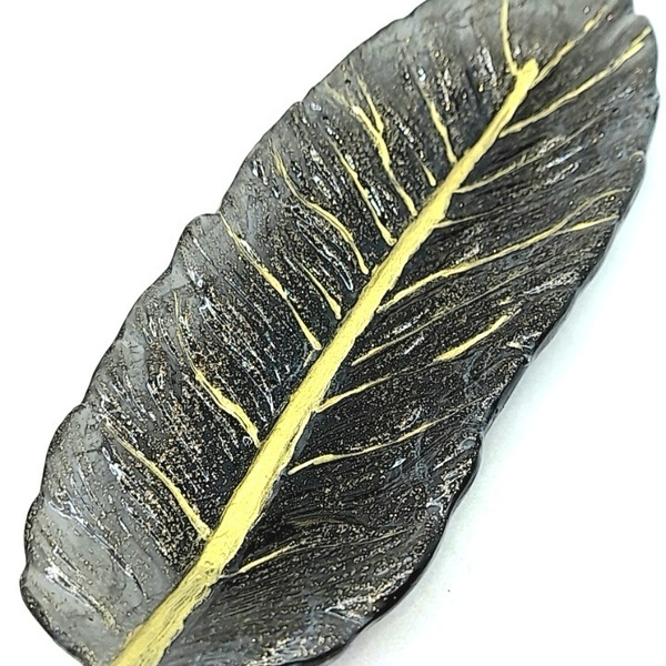 Φτερό από υγρό γυαλί μαύρο με χρυσές λεπτομέρειες 23cm x 8 cm - γυαλί, φτερό, ρητίνη, σπίτι, πιατάκια & δίσκοι - 4
