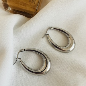 Oval earrings - κρίκοι, μικρά, ατσάλι, με κλιπ - 2