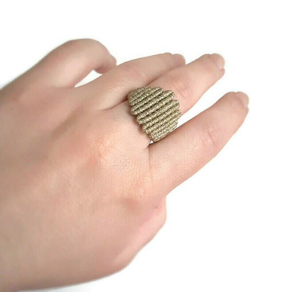 Δαχτυλίδι μακραμέ Sierra - μακραμέ, γεωμετρικά σχέδια, ατσάλι, boho, αυξομειούμενα