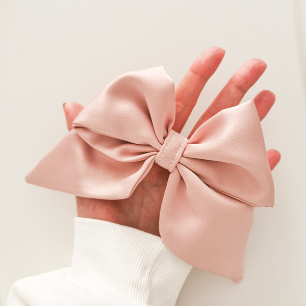 Σατέν Φιόγκος μαλλιών με κλιπ Baby Pink - ύφασμα, φιόγκος, hair clips - 3