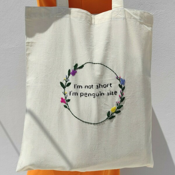 Πάνινη tote bag Penguin Size - ύφασμα, ώμου, all day, tote, πάνινες τσάντες - 3
