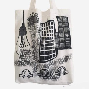 Υφασμάτινη οικολογική τσάντα ώμου τυπωμένη στο χέρι Tote bag The City - ύφασμα, ώμου, μεγάλες, tote, πάνινες τσάντες