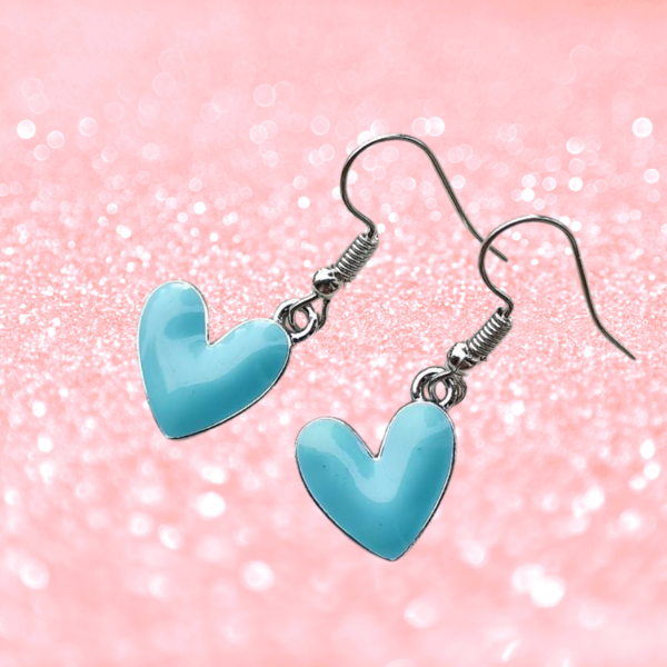 Κρεμαστά σκουλαρίκια γαλάζιες καρδιές 4 εκ. - καρδιά, κρεμαστά, γάντζος, zamak - 2
