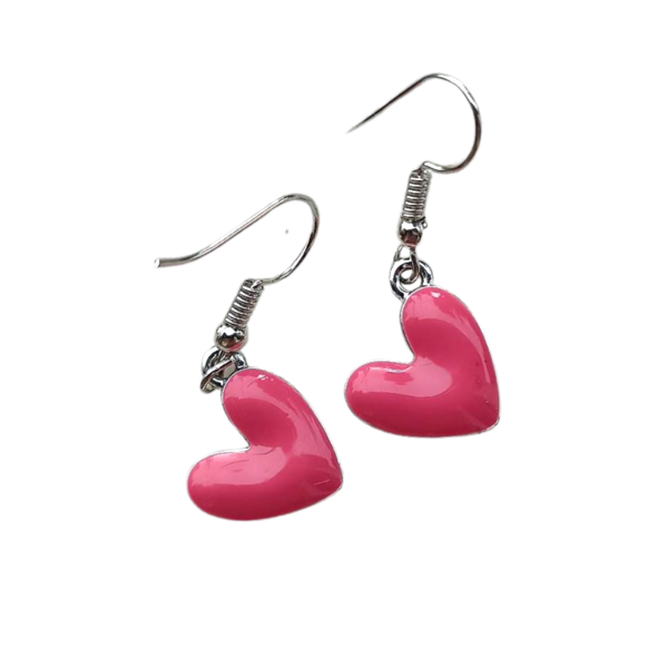Κρεμαστά σκουλαρίκια ροζ καρδιές 4 εκ. - καρδιά, κρεμαστά, γάντζος, zamak