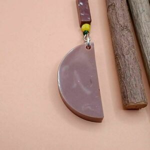 Wooden Collection - Boho σκουλαρίκι από υγρό γυαλί και ημιπολύτιμες χάντρες 10 εκ. - μπεζ - γυαλί, αιματίτης, ατσάλι, boho