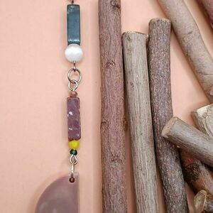 Wooden Collection - Boho σκουλαρίκι από υγρό γυαλί και ημιπολύτιμες χάντρες 10 εκ. - μπεζ - γυαλί, αιματίτης, ατσάλι, boho - 2