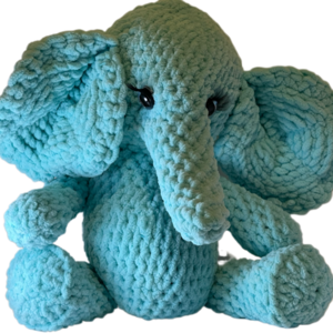 Χειροποίητο γαλάζιο πλεκτό λούτρινο ελεφαντάκι με αρθρώσεις, 36x33 - λούτρινα, ελεφαντάκι, παιχνίδια, δώρα για παιδιά