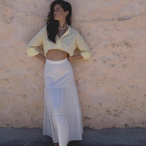 Cropped shirt yellow - βαμβάκι