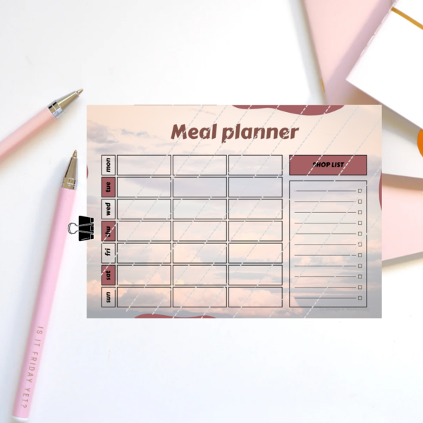 Εβδομαδιαίο meal planner με λίστα για ψώνια | Aesthetic sky - κάρτες, φύλλα εργασίας