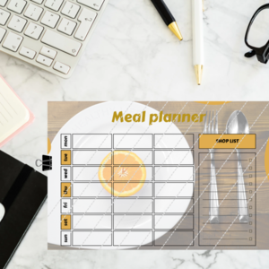 Εβδομαδιαίο meal planner με λίστα για ψώνια |Orange - κάρτες, φύλλα εργασίας