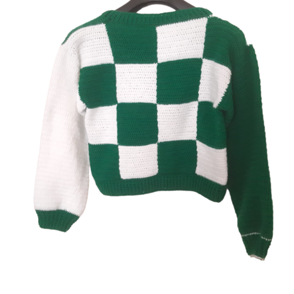 Checkered πουλόβερ - μαλλί, ακρυλικό, crop top, μακρυμάνικες - 2