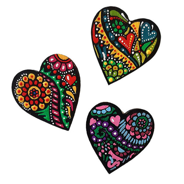Ξύλινα μαγνητάκια καρδιές 5,2x4,8x0,7 εκ. (1 τμχ.) - ξύλο, ζωγραφισμένα στο χέρι, καρδιά, αγ. βαλεντίνου, μαγνητάκια ψυγείου