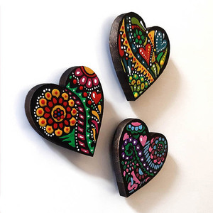 Ξύλινα μαγνητάκια καρδιές 5,2x4,8x0,7 εκ. (1 τμχ.) - ξύλο, ζωγραφισμένα στο χέρι, καρδιά, αγ. βαλεντίνου, μαγνητάκια ψυγείου - 5
