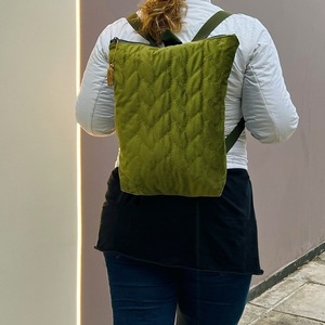 Γυναικεια τσαντα πλατης χειροποιητο backpack σε πράσινο καπιτονέ - ύφασμα, πλάτης, σακίδια πλάτης - 4