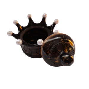 Βαζάκι Crown με υγρό γυαλί μαύρο - χρυσό - λευκές χάντρες - βάζα & μπολ, κορώνα, ρητίνη, σπίτι, εποξική ρητίνη - 2