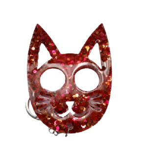 Μπρελόκ αυτοάμυνας γάτα από υγρό γυαλί σε κόκκινο φλέικς 11cm χ 8cm - γυαλί, ρητίνη, ζευγάρια, αυτοκινήτου, σπιτιού
