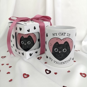 Κούπα "My cat is my valentine" δώρο Αγίου Βαλεντίνου. - χαρτί, γάτα, ζευγάρια, κούπες & φλυτζάνια, αγ. βαλεντίνου - 2