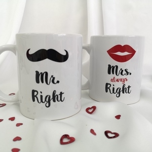 Κούπες "Mr right - Mrs always right" δώρο Αγίου Βαλεντίνου. - χαρτί, mr & mrs, ζευγάρια, κούπες & φλυτζάνια, αγ. βαλεντίνου - 2