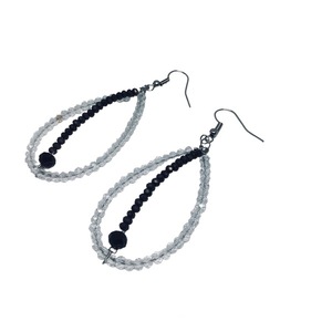 Σκουλαρίκια με πολύπλευρες πέτρες σε μαύρο και διάφανο χρωμα - μικρά, ατσάλι, κρεμαστά